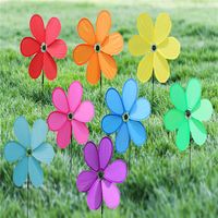 Plastic Windmill Wind Spinner Wood Handle Kids Toy Lawn Garden Yard thumbnail image