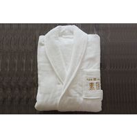 Shawl collar bathrobe 100% cotton white robe with embroidery thumbnail image