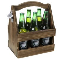 Rustic 6 pack wooden beer caddy with metal opener thumbnail image