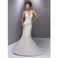 Mermaid Halter Sleeveless Court Train Lace and Tulle Wedding Bride Dress with Beading and Embroidery thumbnail image