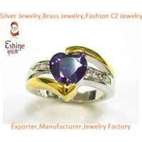 Fashion 925 Sterling Silver jewelry ring with heart shape Amethyst CZ stones and Genuine gold platin thumbnail image
