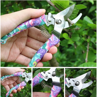 Garden Hand Tools Set with Purple Floral Print Ergonomic Handle Rake Weeder Pruner Shears Sprayer Ga thumbnail image