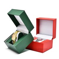 Square watch box covered PU leather, with stitching outside, custom sponge pillow for holding the wa thumbnail image