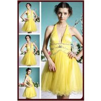 A-line V-neck Sleeveless Short Organza Cocktail Dress with Ruffles and Beading (GEDC0055) thumbnail image
