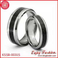 Stainless Steel Couple Ring, Black Carbon Fiber Inlaid Fashion Ring thumbnail image