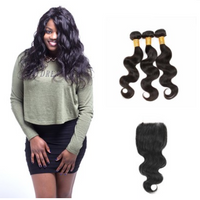 [8A]3 Bundles Malaysian Body Wave Hair Weave With Lace Closure thumbnail image