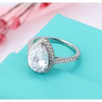 Classic Design 925 Sterling Silver Drop Water Ring Zircon Gemstone Wedding Rings thumbnail image