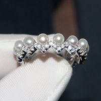 S925 Sterling Silver Ring Diamond Pearl Water Wave Ring thumbnail image