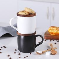 Thicked Coffee Mug,Ceramic Coffee Mug with Acacia Wood Lid 13OZ,Black&White Ceramic Cup for Tea&Milk thumbnail image