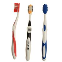 Toothbrush with Tongue Scrapper and Rubber tip massagers on head thumbnail image