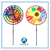 Colorful Garden Wooden Handle Windmill Pinwheel Wind Spinner thumbnail image