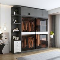 Hot Sell Modern Design Bedroom Closet wood wardrobe with sliding glass door thumbnail image