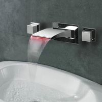 New LED Waterfall Three-pieces Wall Mounted Bathroom Sink Tap T1065 thumbnail image