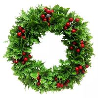 Spruce Wreath with Silver Bristles Cones Red Berries Warm White LED Lights with Timer Christmas Wrea thumbnail image