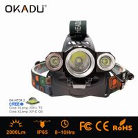 OKADU HT2R-2 High Power waterproof 18650 Rechargeable Headlight 2000Lumens 3 Cree Led Headlamp thumbnail image