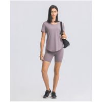 Women's Short Sleeve Workout Shirt Loose Fit Yoga Running T-shirt Crew Neck Athletic Tee Top thumbnail image