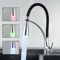 Kitchen sink copper faucet LED draw-in kitchen dishes cold and hot water faucet thumbnail image