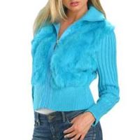 Ladies Knitted Turquoise Jacket with Rabbit Fur thumbnail image