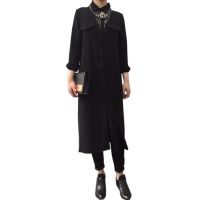 Women Spring Autumn Casual Solid Turn-Down Collar Long Sleeve Mid-Calf Dress WT33093 thumbnail image