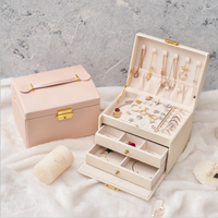 3-layer Large Leather Jewelry Box Necklace Earring Ring Casket Makeup Storage Organizer Box thumbnail image