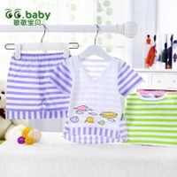 2015New Fashion Striped 100%Cotton Summer Baby Sets Short Sleeve Baby T-shirt Shorts Suits Newborn C thumbnail image