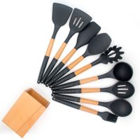 Amazon Hot Sale Silicone Utensil Set With Holder cozinha 10pcs Wooden Handle Silicone Cooking Tools thumbnail image