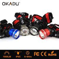 OKADU HT08 Blue Gray Red Black Aluminum 18650 Battery LED Headlight Cree T6 1000Lumen LED Headlamp thumbnail image