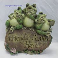 10 Inch Polyresin Three Fat Frogs Sitting on Friends Gather Here Stone thumbnail image