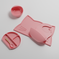 Portable Easy Clean Tableware Pink Kids Baby Feeding Mat Silicone Placemat Set thumbnail image
