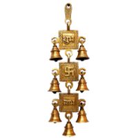 3 Step Swastik & Shubh-Labh Symbol Metal Brass Wall Hanging Bells For ...